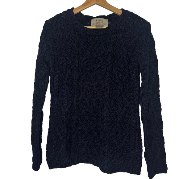 Aran Sweater Market Women's Navy Blue Cable Knit 100% Virgin Wool Medium Ireland - Picture 2 of 4